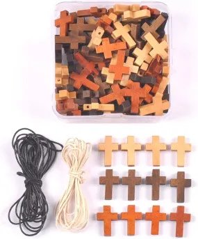 100Pcs Cross Beads Wooden Charms Pendant Jewelry Kids Gifts Wood DIY Craft Supplies