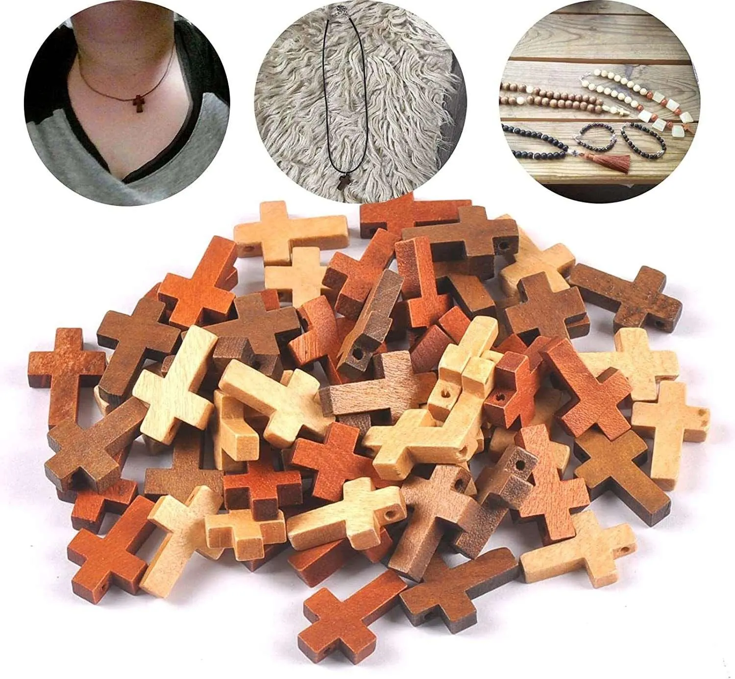 100Pcs Cross Beads Wooden Charms Pendant Jewelry Kids Gifts Wood DIY Craft Supplies