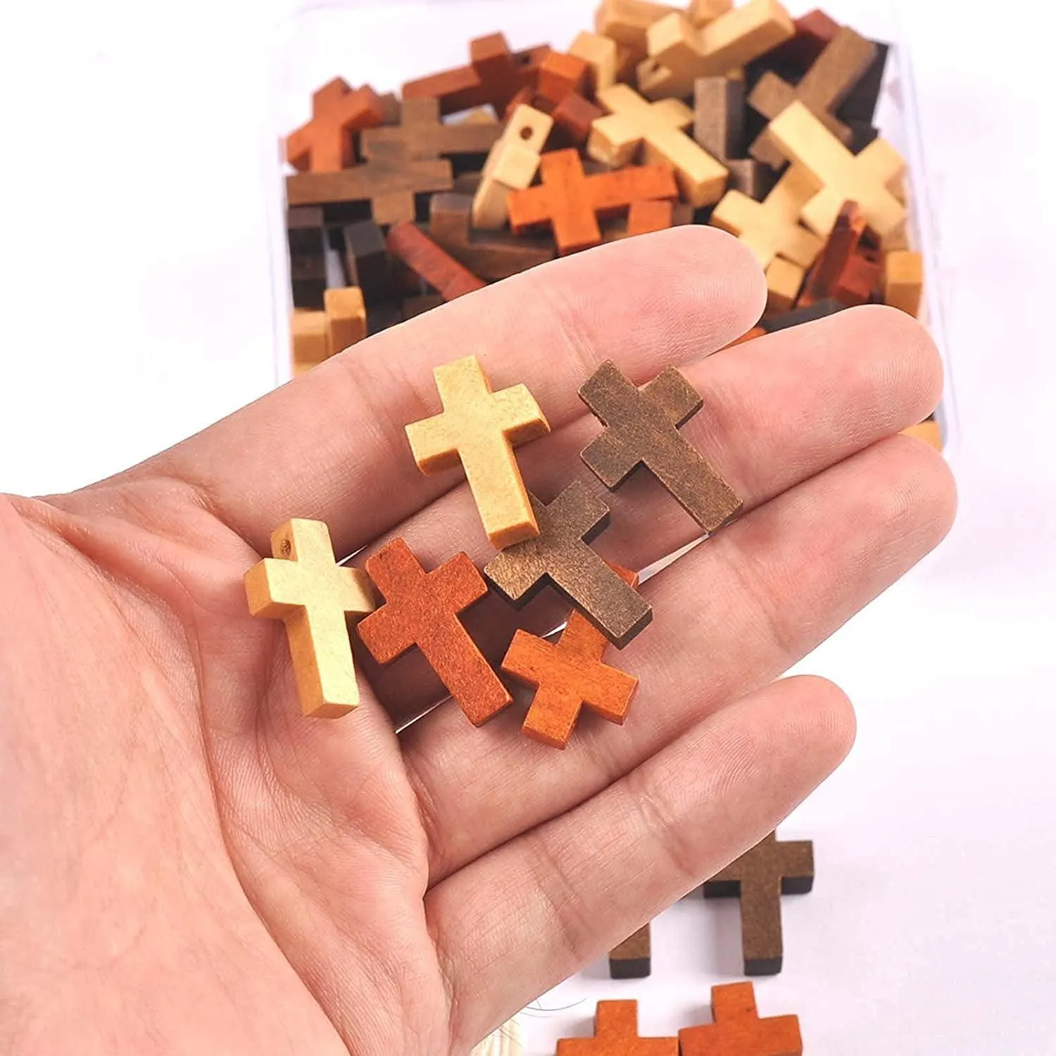 100Pcs Cross Beads Wooden Charms Pendant Jewelry Kids Gifts Wood DIY Craft Supplies