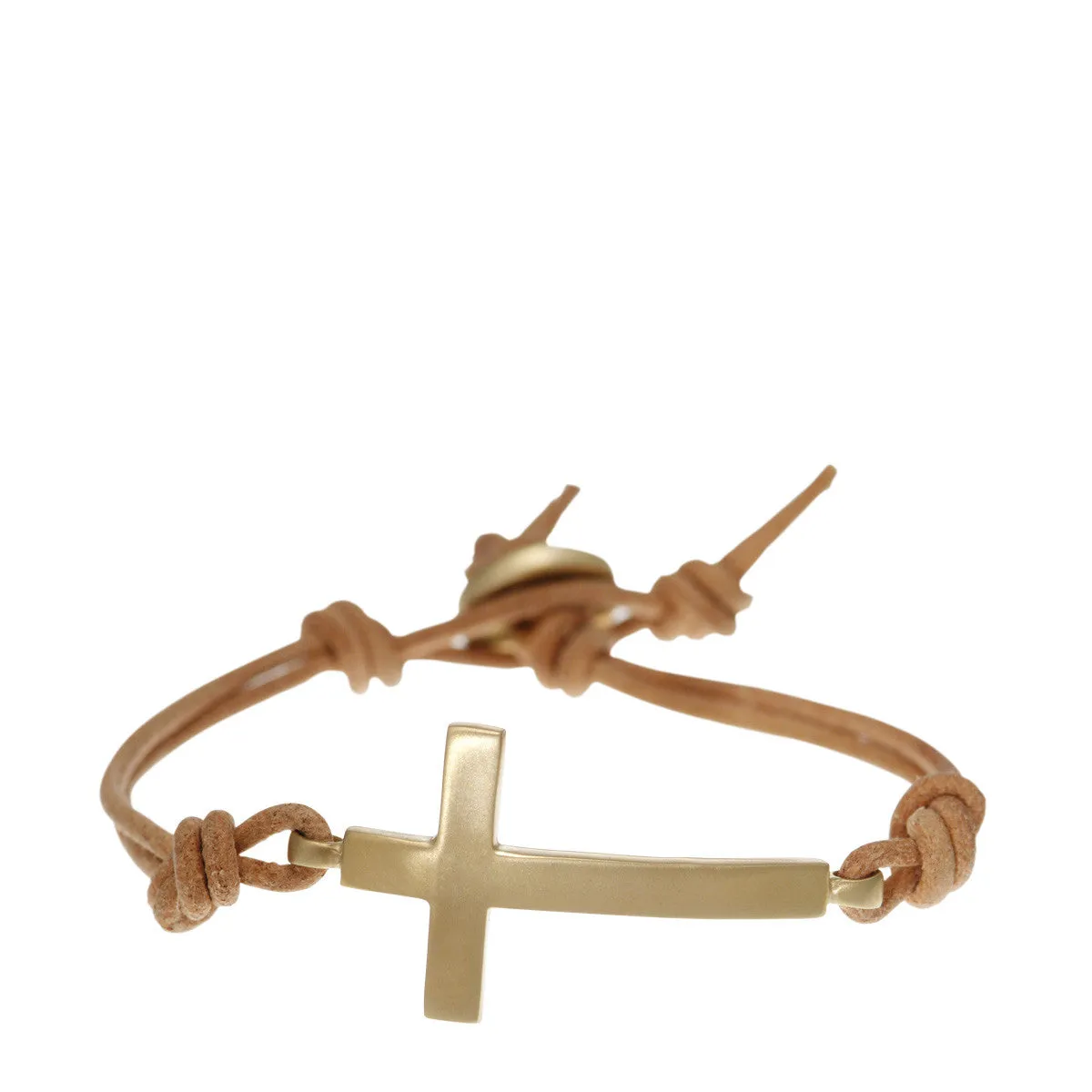 10K Gold Cross Bracelet on Natural Leather