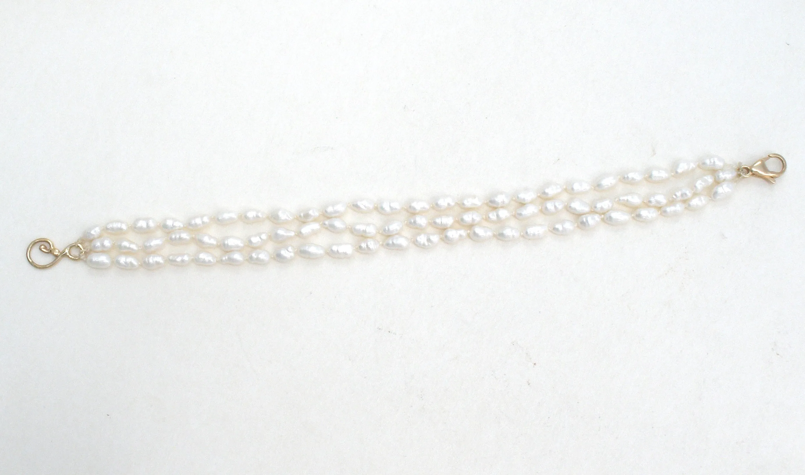 14K Gold Freshwater Pearl Bracelet Triple Strand