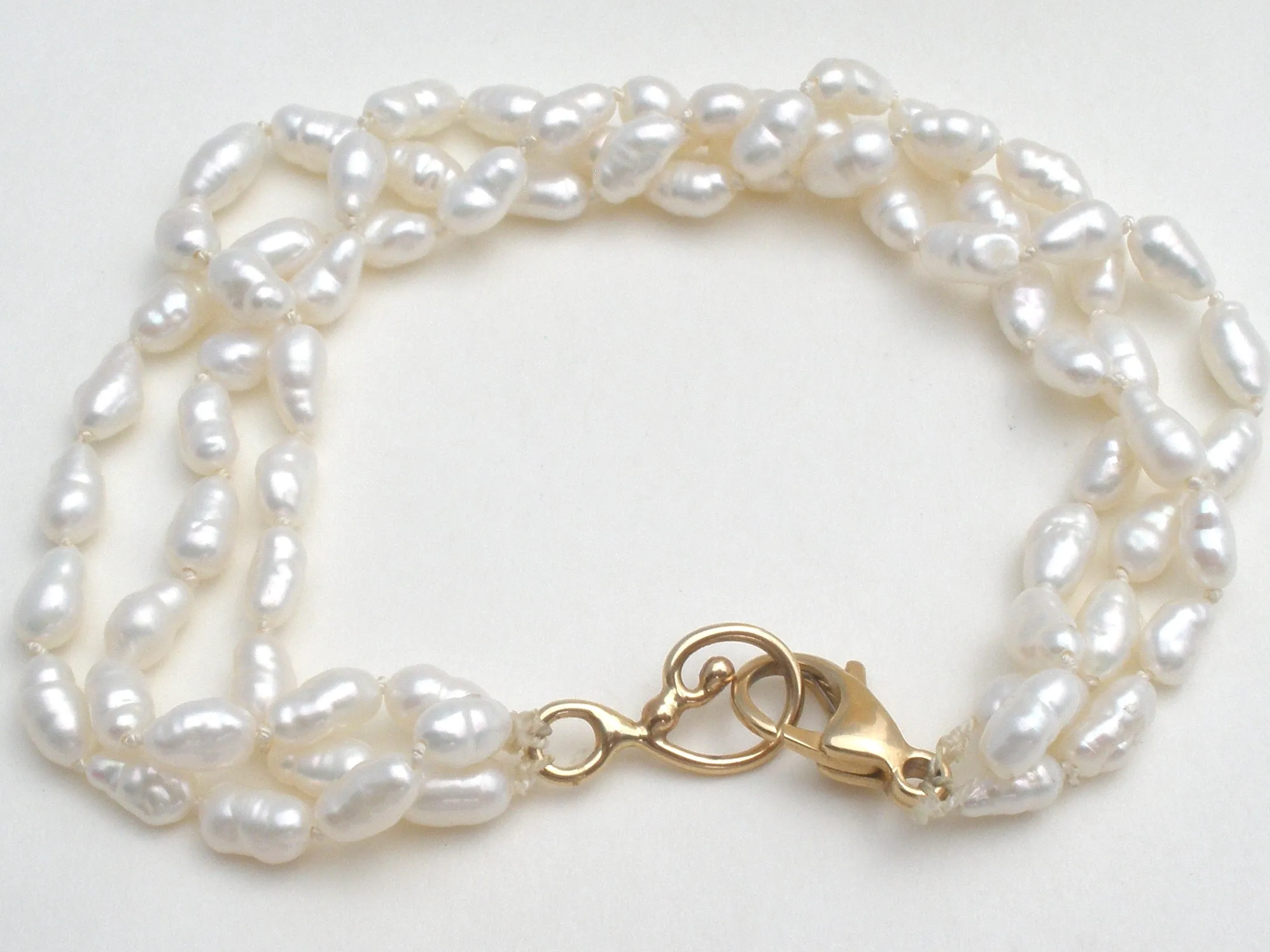 14K Gold Freshwater Pearl Bracelet Triple Strand