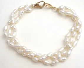 14K Gold Freshwater Pearl Bracelet Triple Strand