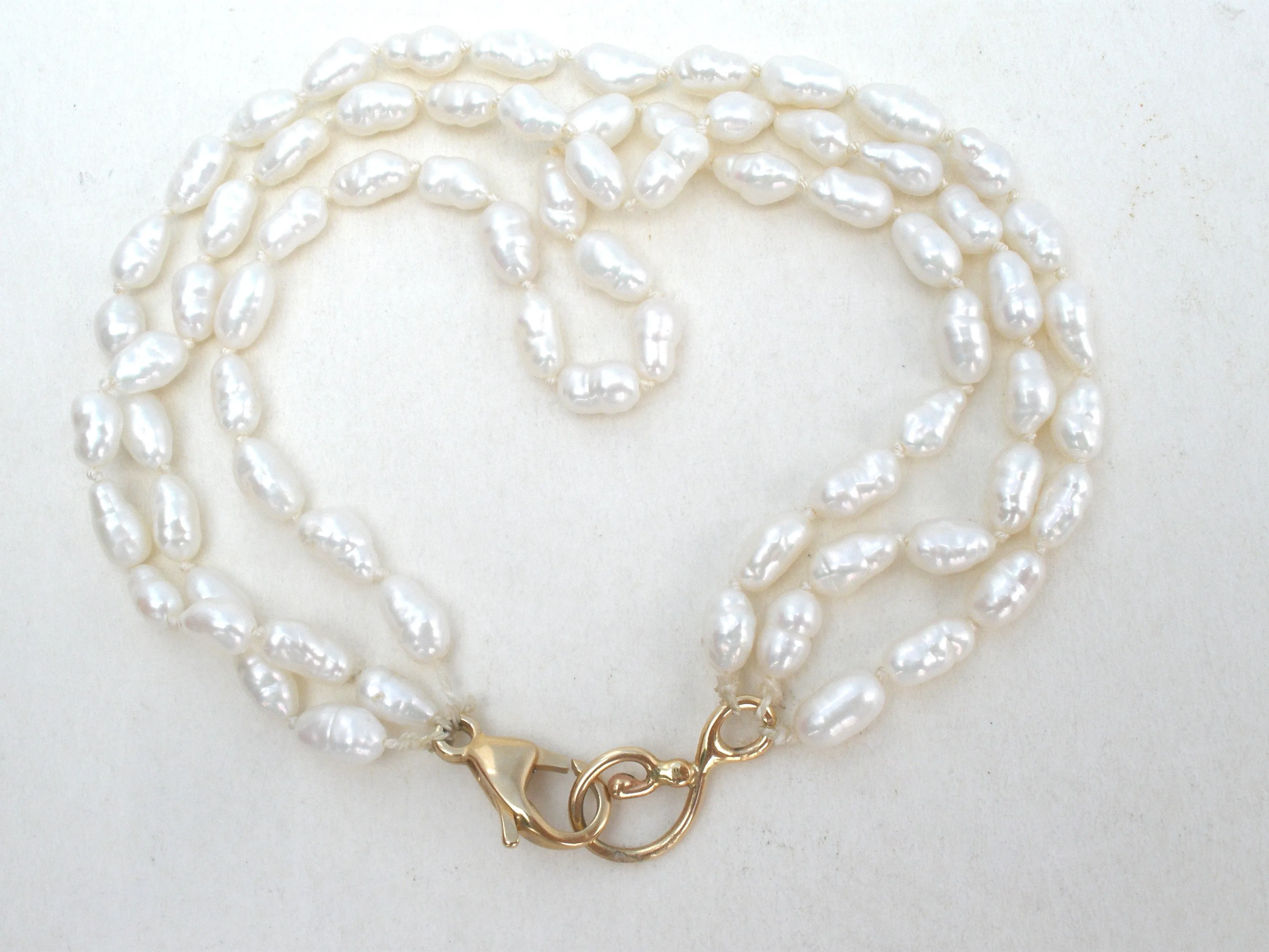 14K Gold Freshwater Pearl Bracelet Triple Strand