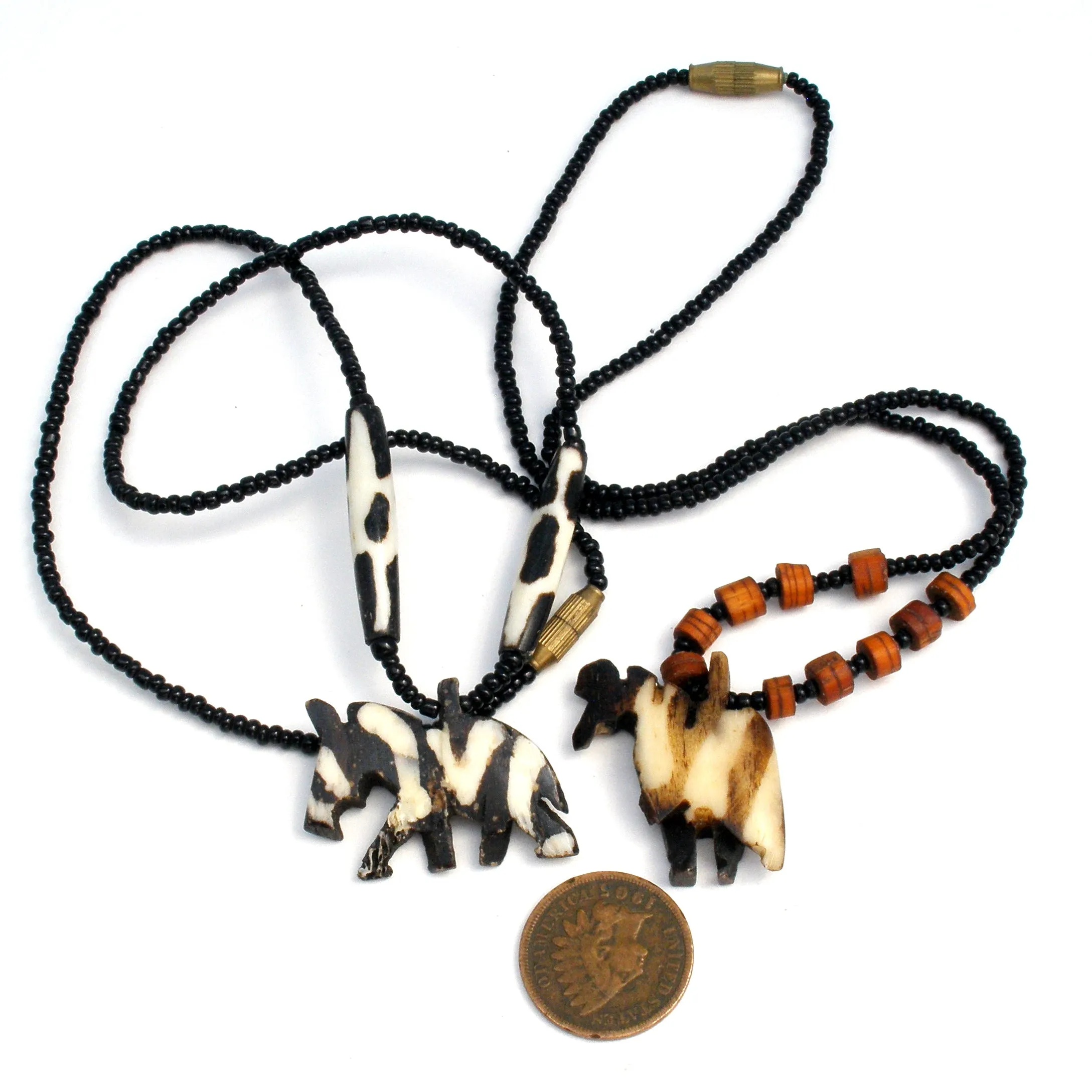 2 Horse Zebra Bead Necklaces Vintage