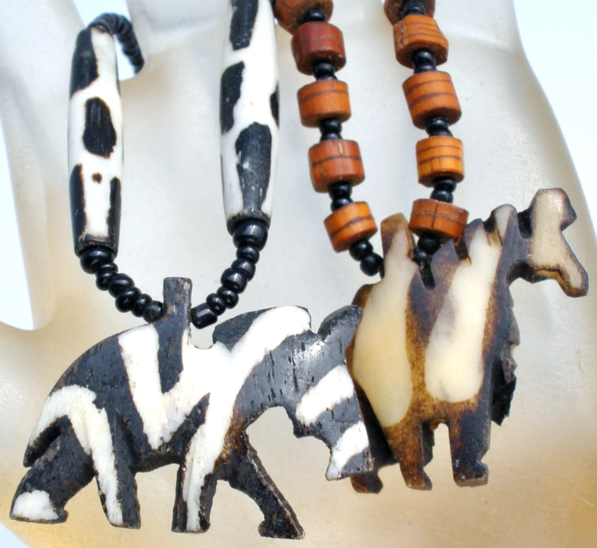 2 Horse Zebra Bead Necklaces Vintage