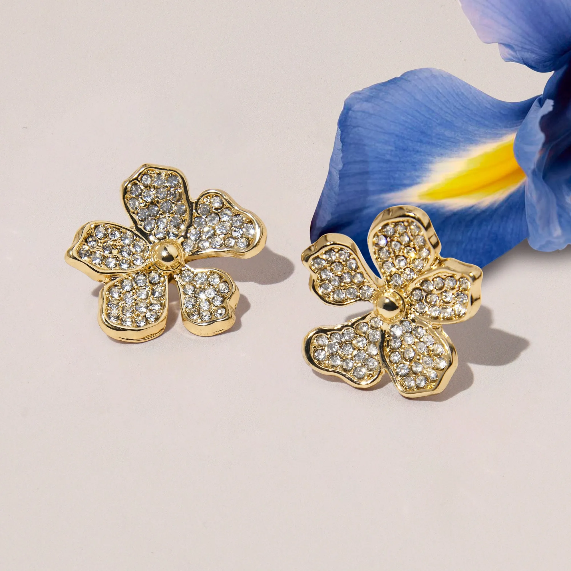 Accessorize London Women Gold Pave Flower Stud Earrings