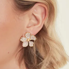 Accessorize London Women Gold Pave Flower Stud Earrings