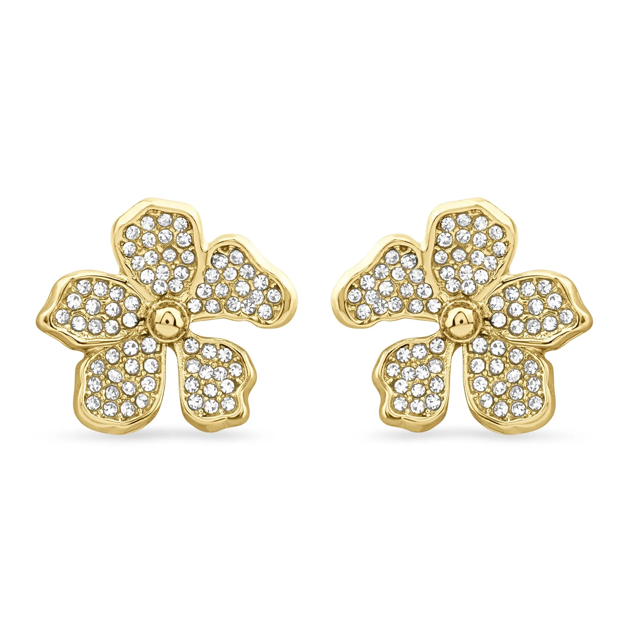 Accessorize London Women Gold Pave Flower Stud Earrings