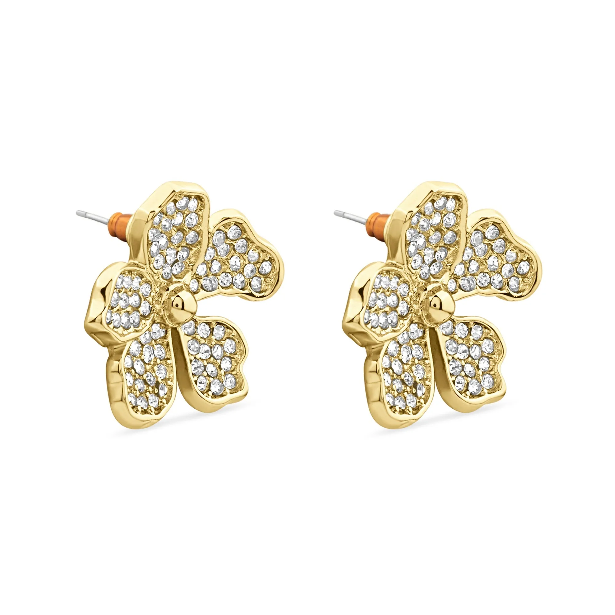 Accessorize London Women Gold Pave Flower Stud Earrings