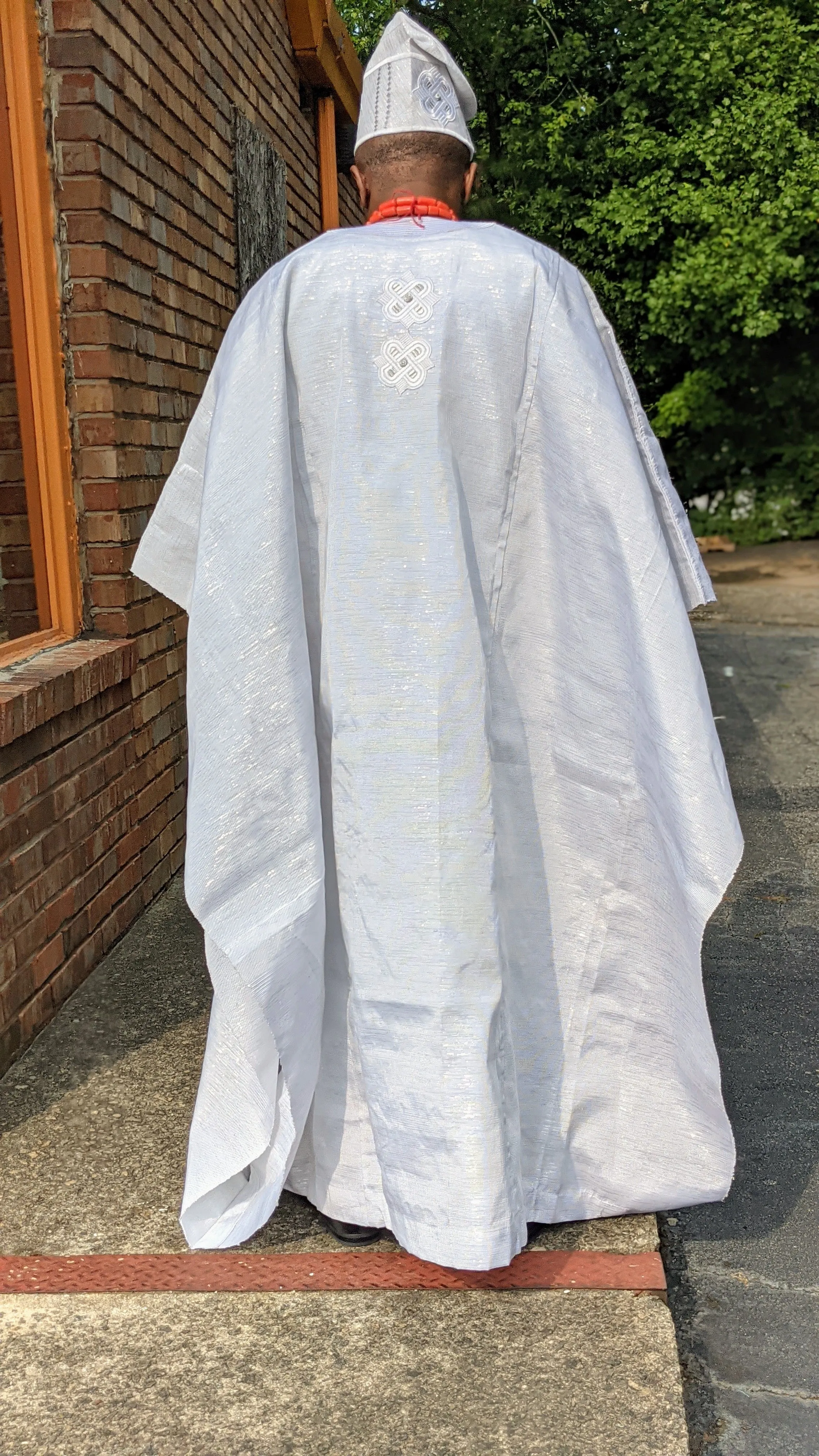 All White Oba Aso Oke Agbada Grand Boubou Robe