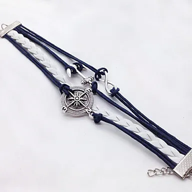 Alloy Owl Charm Sideways Leather Bracelets With an Adjustable String Bracelet