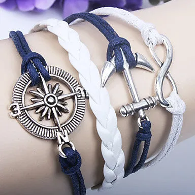 Alloy Owl Charm Sideways Leather Bracelets With an Adjustable String Bracelet