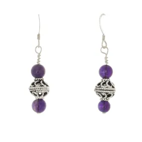 Amethyst and Antique Silver Bead French hook Earrings