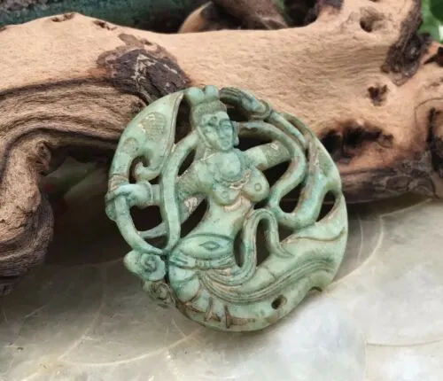 Antique Jade Jadeite Carved Mermaid Pendant