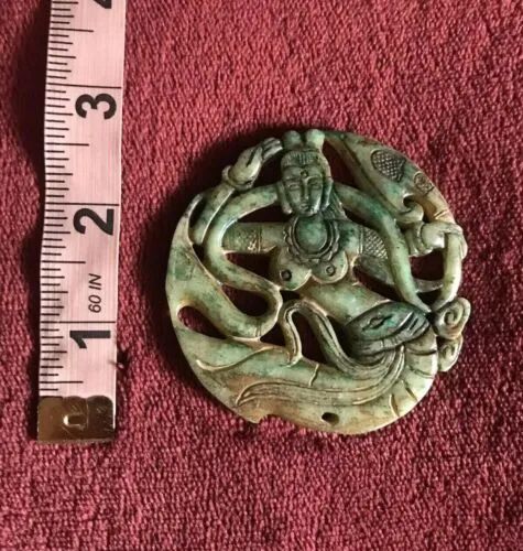 Antique Jade Jadeite Carved Mermaid Pendant