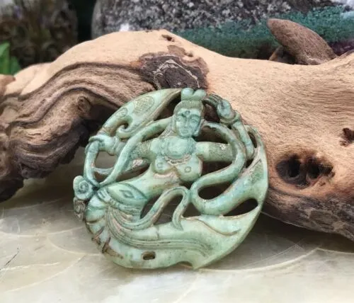 Antique Jade Jadeite Carved Mermaid Pendant