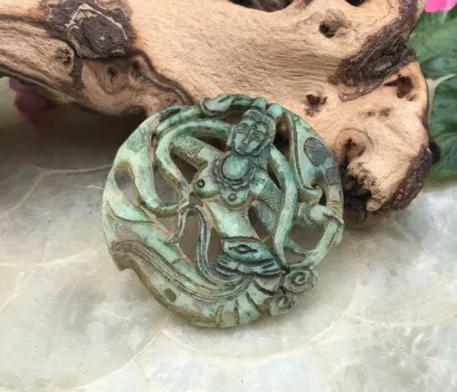 Antique Jade Jadeite Carved Mermaid Pendant