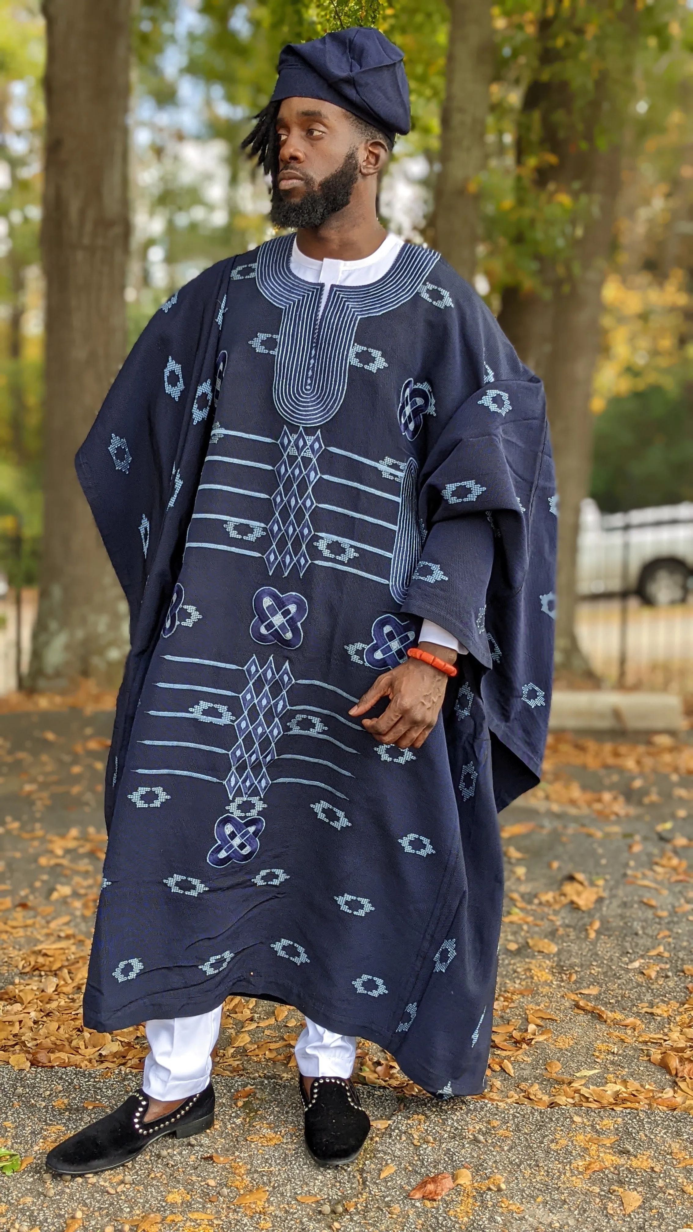 Badejo Navy Blue Aso Oke Agbada Grand boubou Robe - DPANBPB1