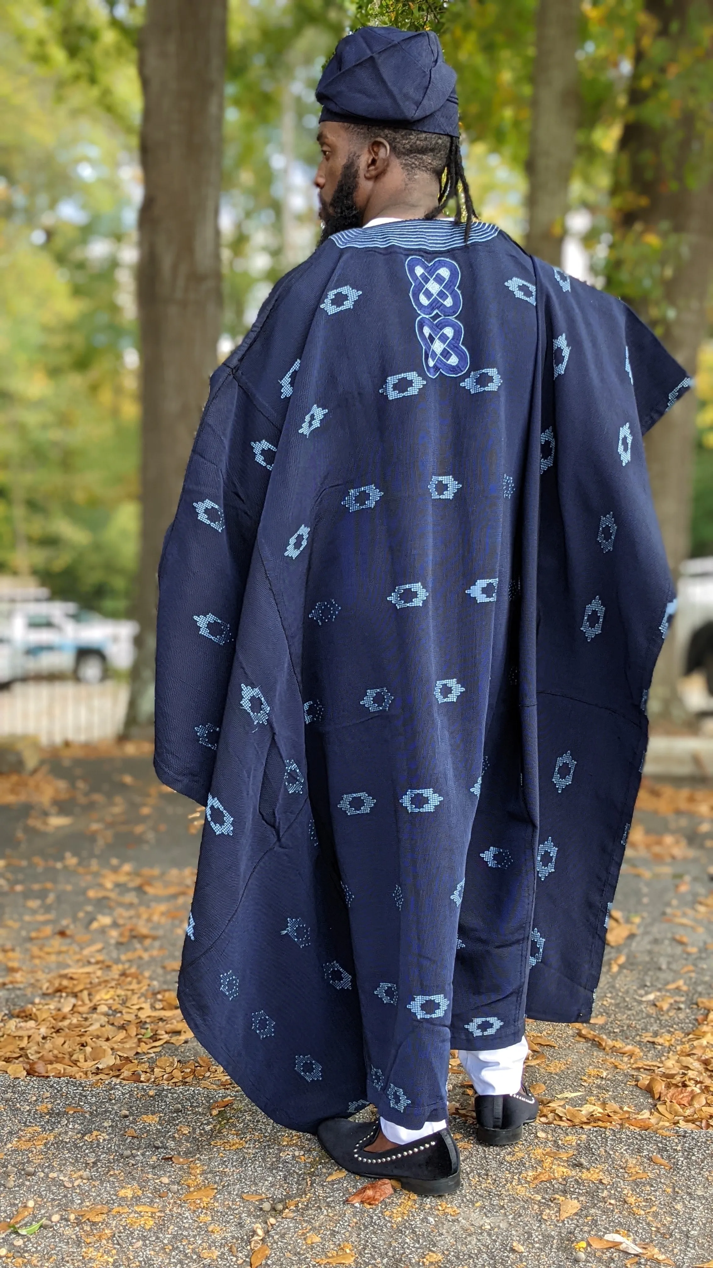 Badejo Navy Blue Aso Oke Agbada Grand boubou Robe - DPANBPB1