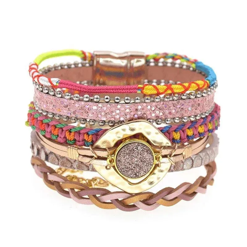 Bohemia Vegan Leather Colorful Woven Charm Bracelets