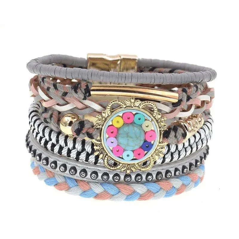 Bohemia Vegan Leather Colorful Woven Charm Bracelets