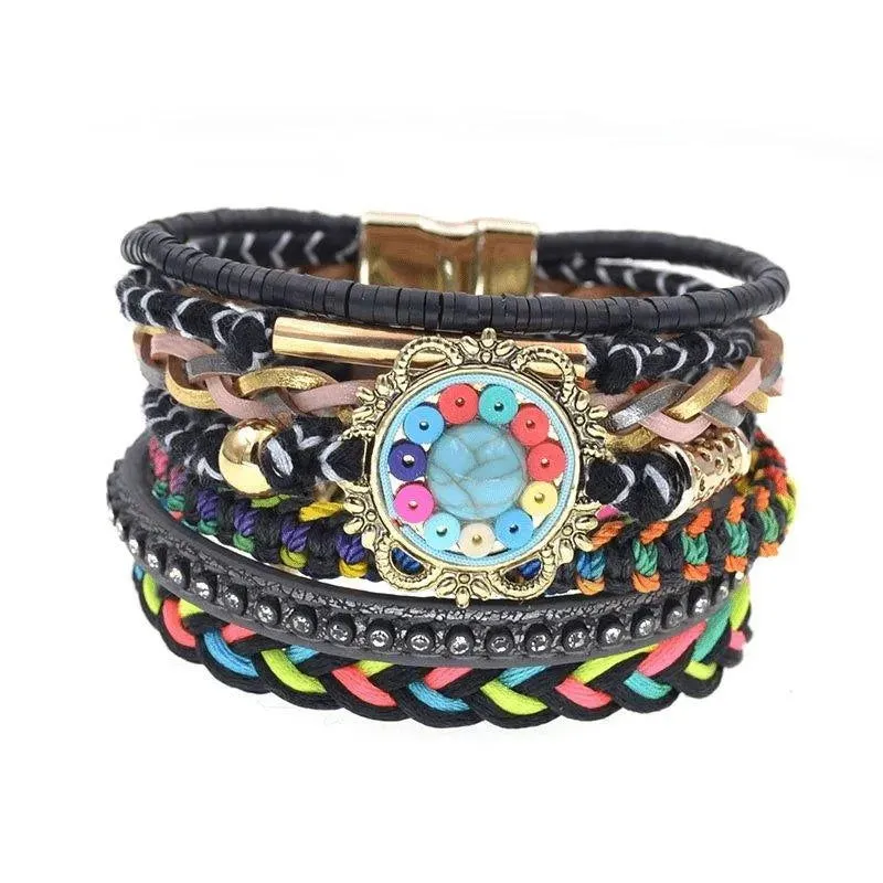 Bohemia Vegan Leather Colorful Woven Charm Bracelets