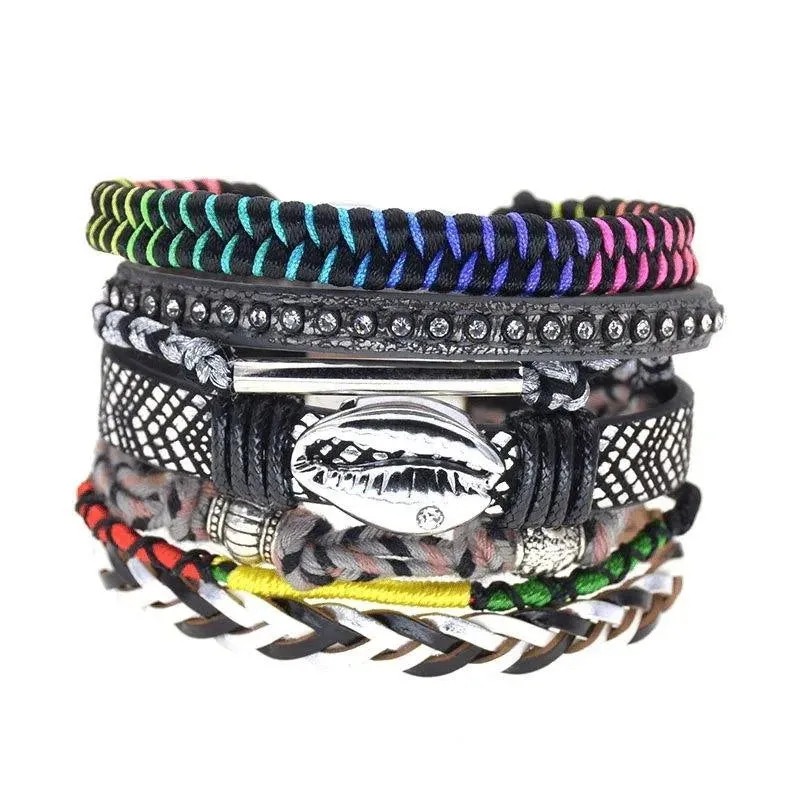 Bohemia Vegan Leather Colorful Woven Charm Bracelets