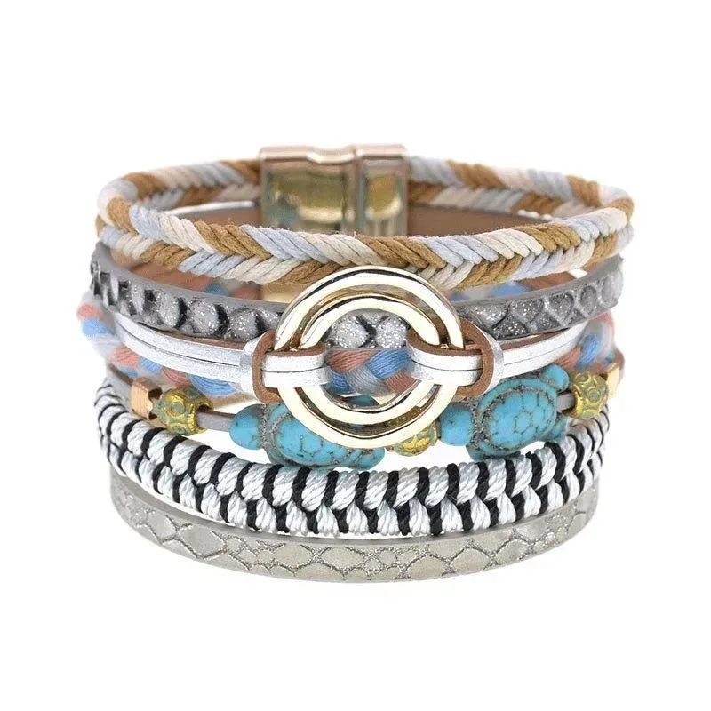 Bohemia Vegan Leather Colorful Woven Charm Bracelets