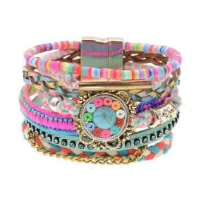 Bohemia Vegan Leather Colorful Woven Charm Bracelets