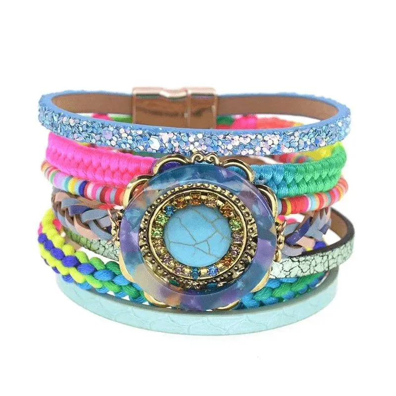 Bohemia Vegan Leather Colorful Woven Charm Bracelets