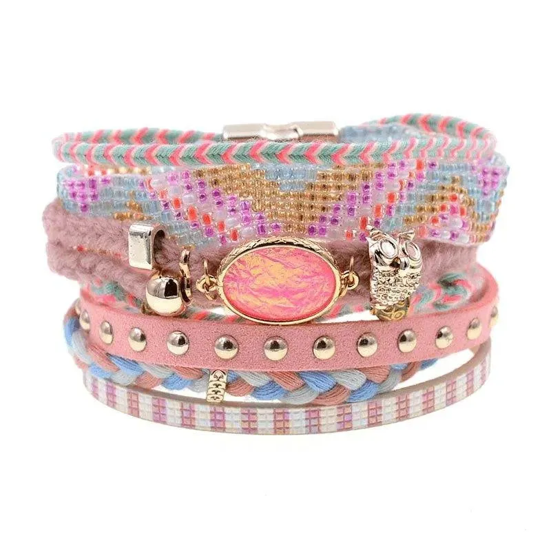 Bohemia Vegan Leather Colorful Woven Charm Bracelets