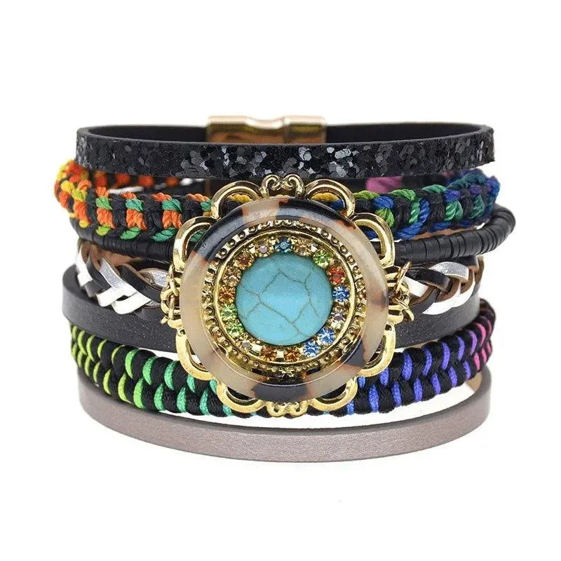 Bohemia Vegan Leather Colorful Woven Charm Bracelets