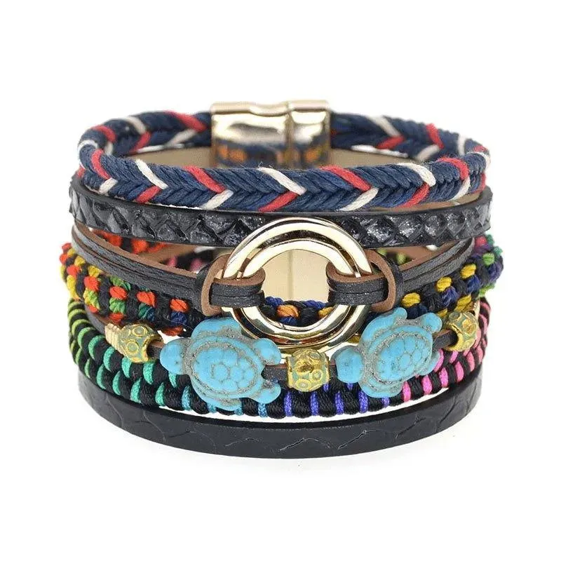 Bohemia Vegan Leather Colorful Woven Charm Bracelets