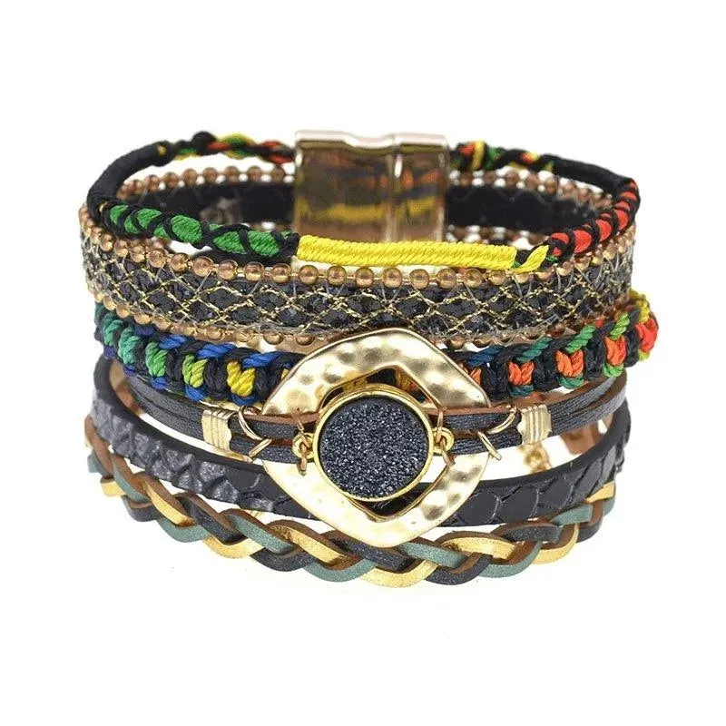 Bohemia Vegan Leather Colorful Woven Charm Bracelets