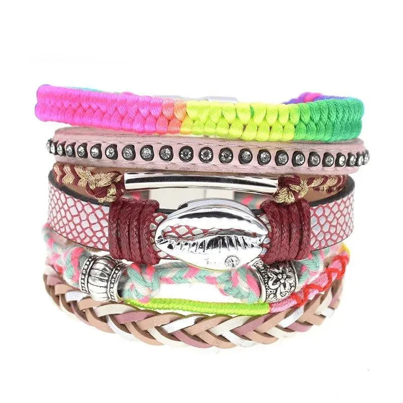 Bohemia Vegan Leather Colorful Woven Charm Bracelets