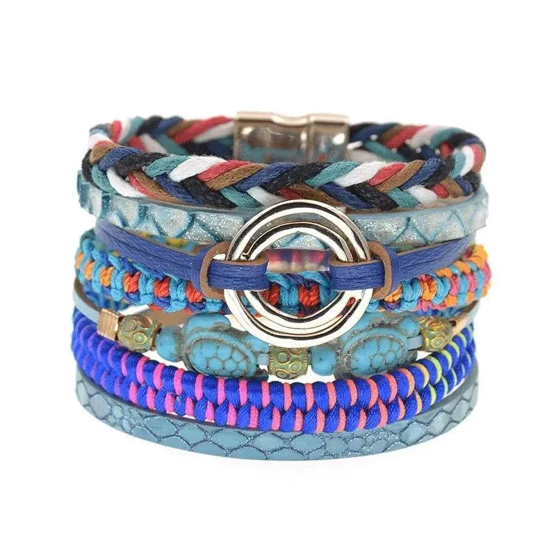 Bohemia Vegan Leather Colorful Woven Charm Bracelets