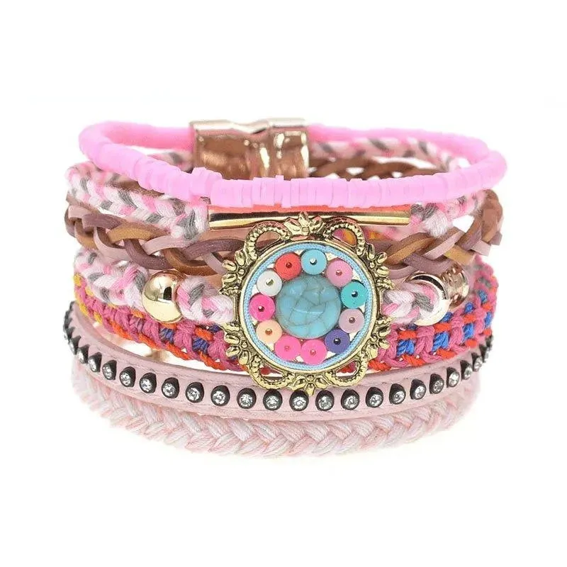 Bohemia Vegan Leather Colorful Woven Charm Bracelets