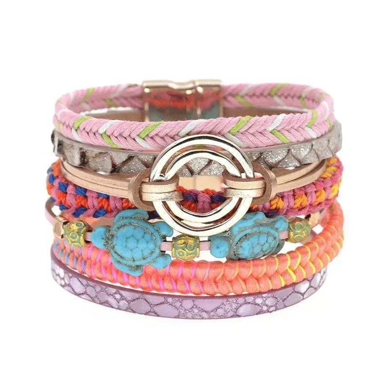 Bohemia Vegan Leather Colorful Woven Charm Bracelets