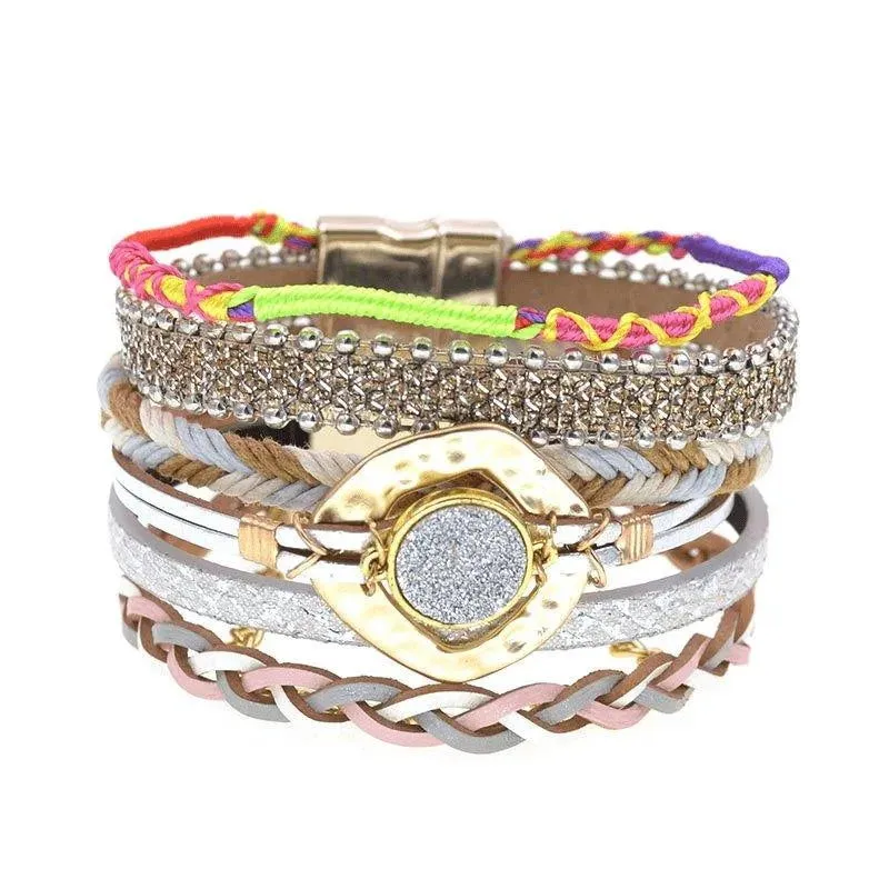 Bohemia Vegan Leather Colorful Woven Charm Bracelets