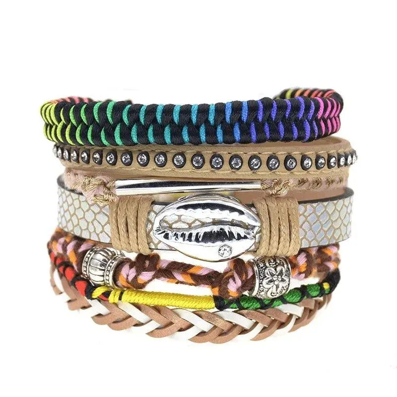 Bohemia Vegan Leather Colorful Woven Charm Bracelets