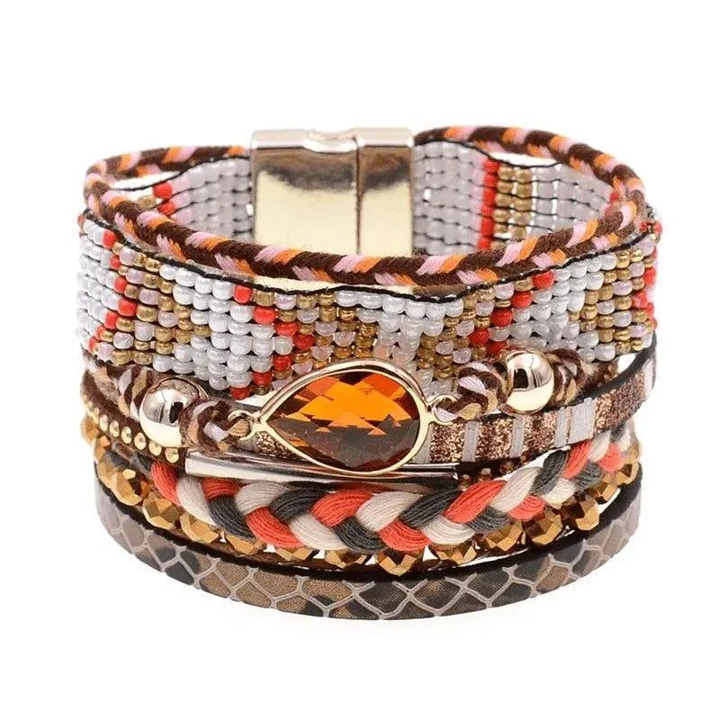 Bohemia Vegan Leather Colorful Woven Charm Bracelets