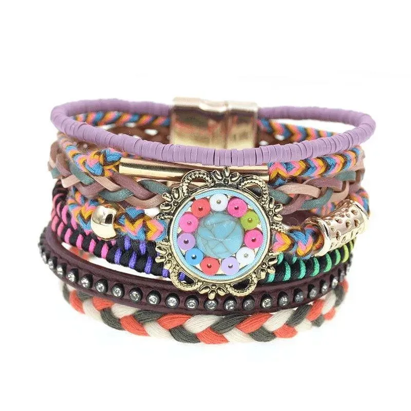 Bohemia Vegan Leather Colorful Woven Charm Bracelets