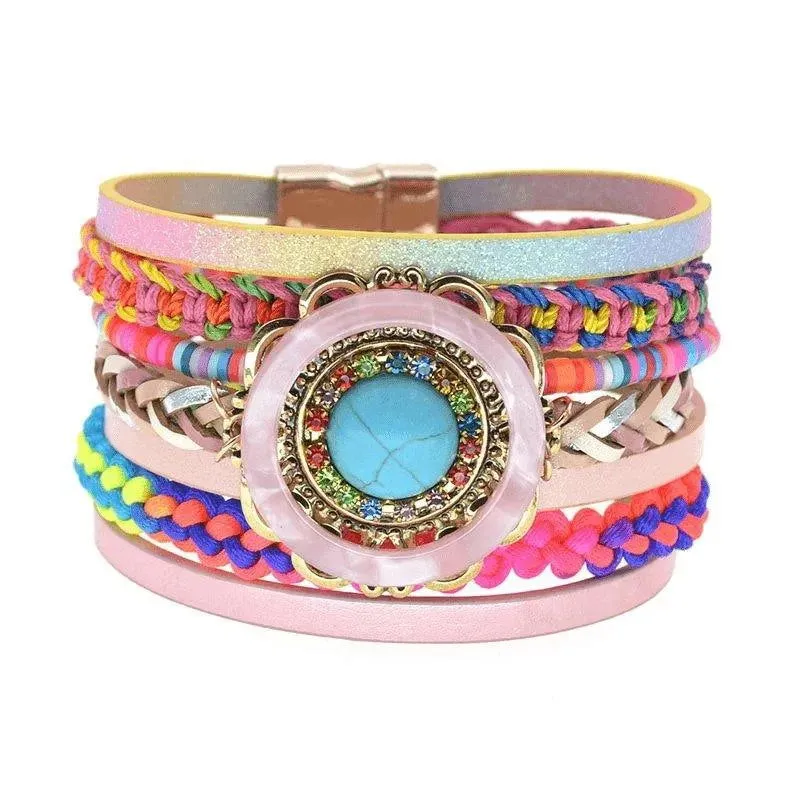 Bohemia Vegan Leather Colorful Woven Charm Bracelets