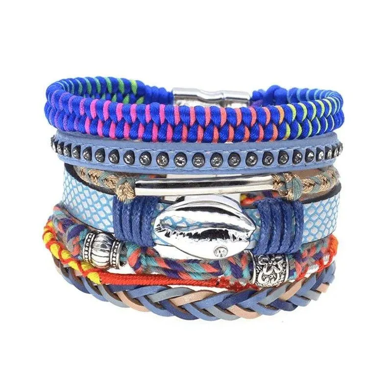 Bohemia Vegan Leather Colorful Woven Charm Bracelets