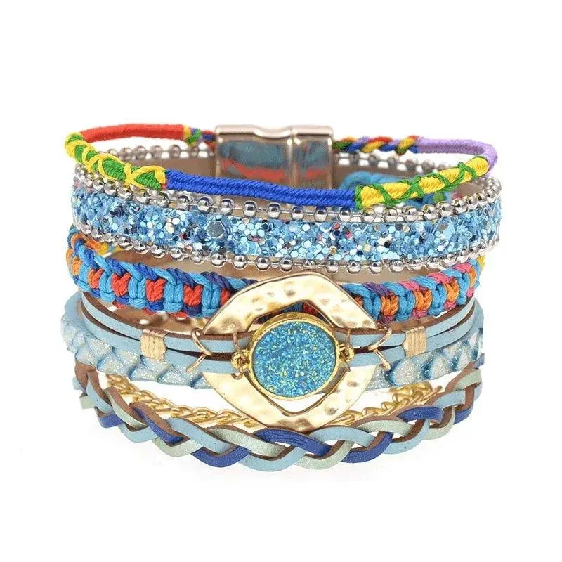 Bohemia Vegan Leather Colorful Woven Charm Bracelets