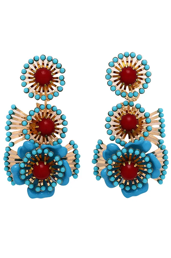 Bohemian Retro Ethnic Style Turquoise Flower Earrings