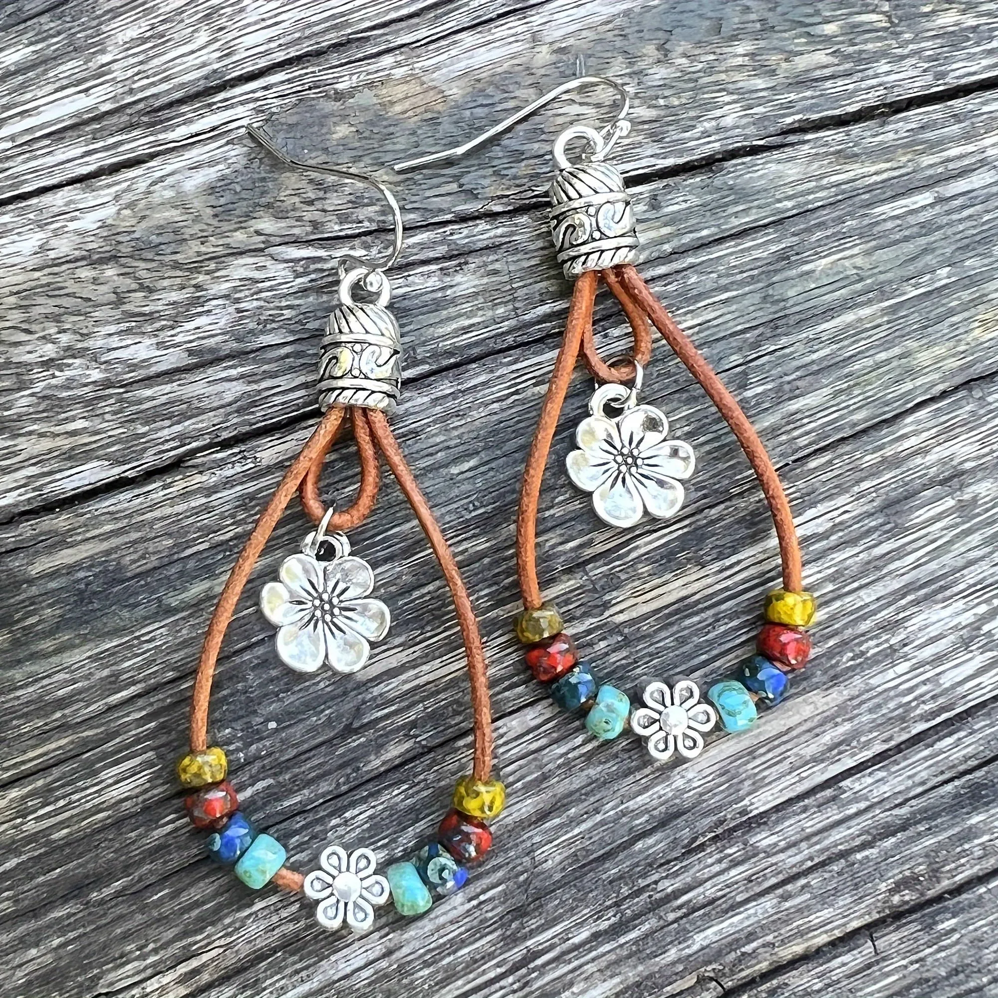 Boho Earrings for Women,Handmade Vintage Dangle Drop Earring,Western Country with Nature Stone and Flower (Boho)