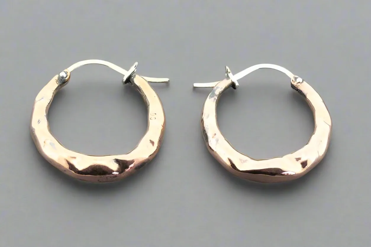 Copper rustic hoops - sterling silver posts