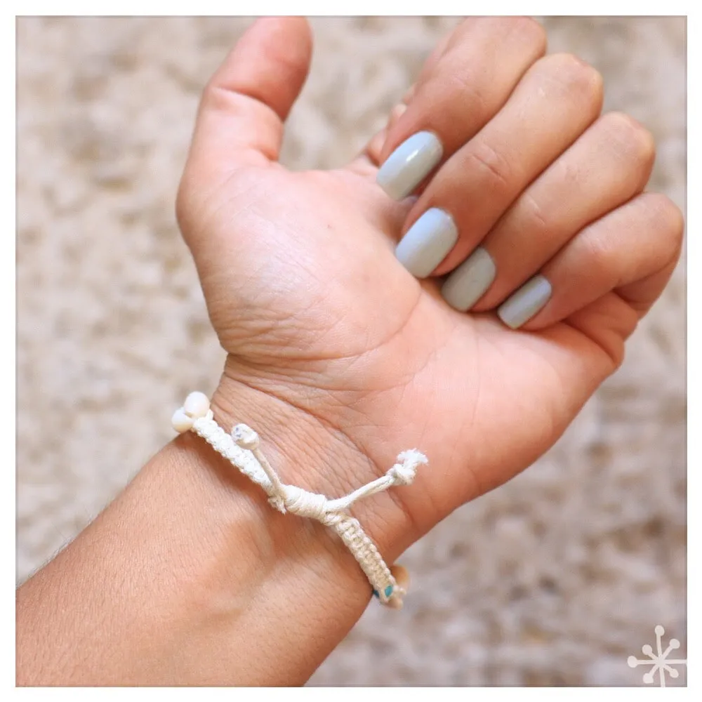 Cowrie Shell Bracelet 5 / Cream Cord / Silver Beads